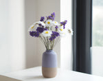 BORA - white dried paper daisies in a purple vase 1