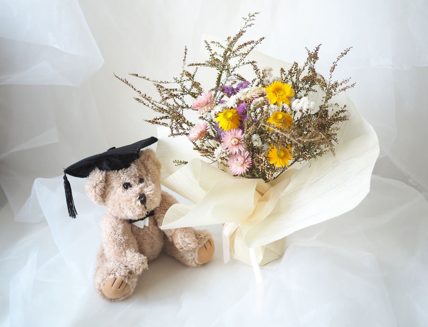 Ellie Dried Flowers and Graduation Teddy Gift Bundle