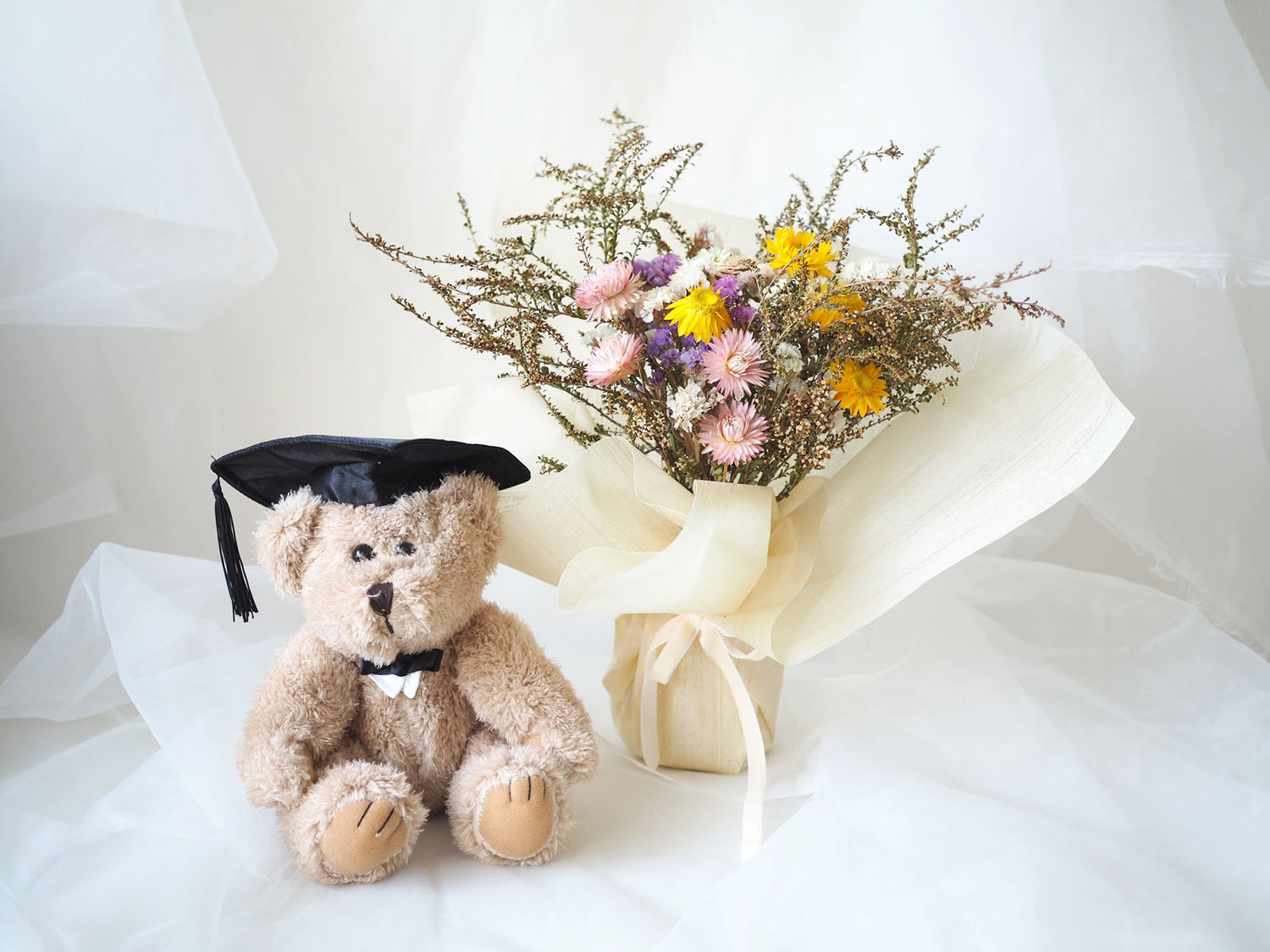 Ellie Dried Flowers and Graduation Teddy Gift Bundle