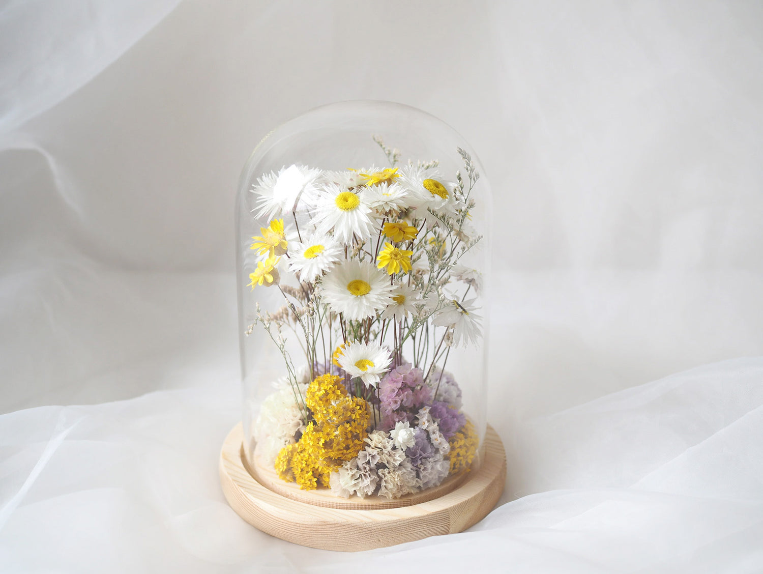 CALLA - dried flower cloche in yellow and white