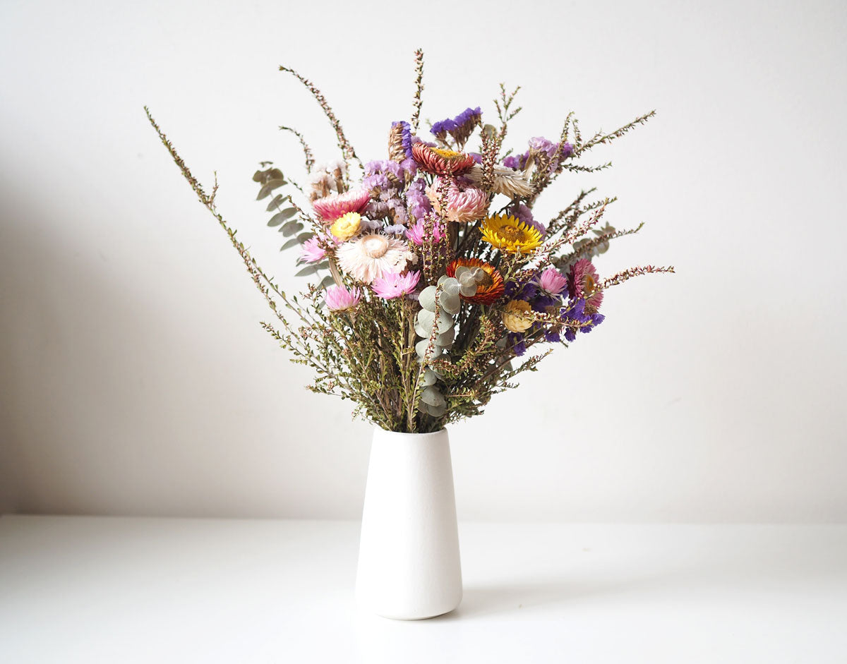 ELLIE – colourful dried flowers in a tall white ceramic vase image 1